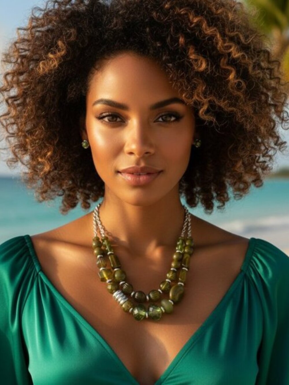 Pina Colada Paradise Green Necklace & Earrings - Picture 5 of 6